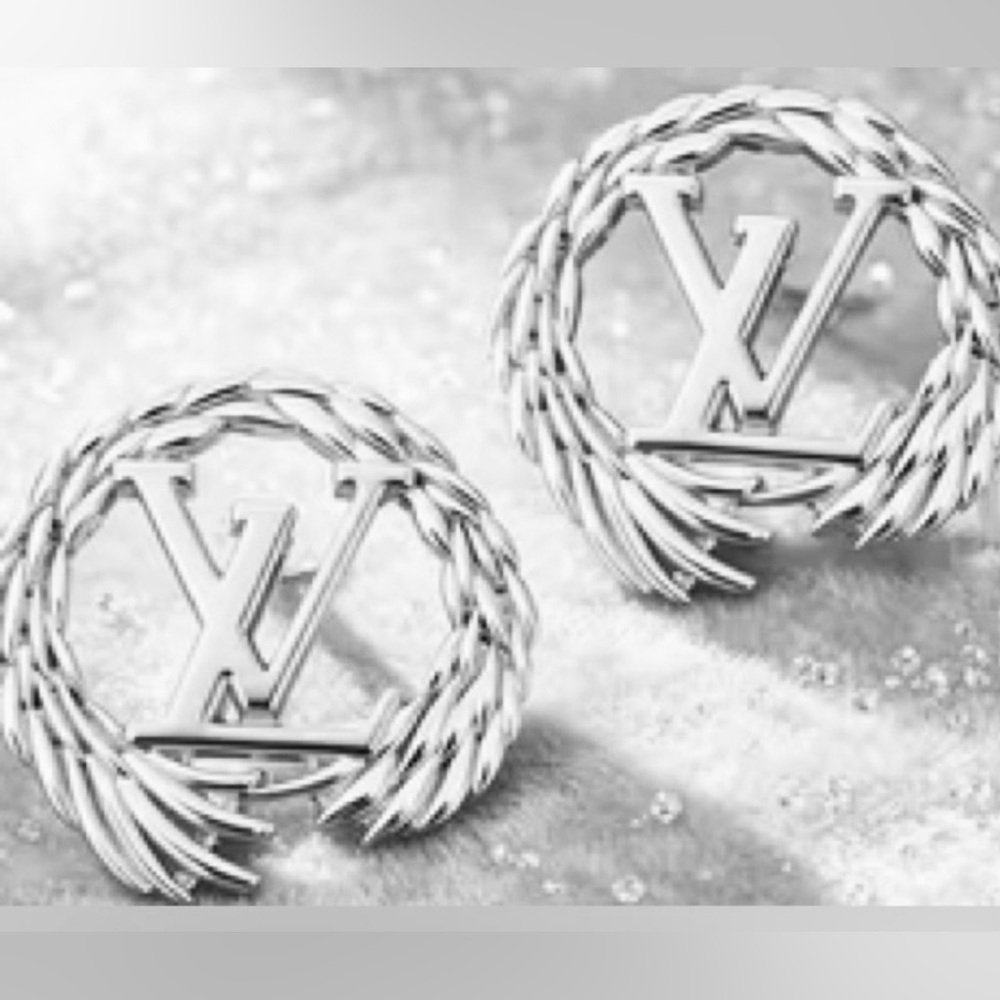 Silver-tone LV Angel Logo Stud Earrings